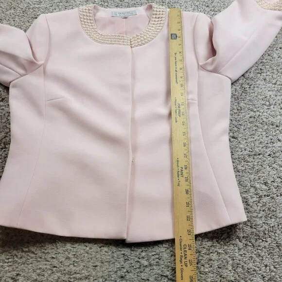 TAHARI Blazer Women’s 14 Pink Single Breasted Lined Career Work Embellished - Picture 6 of 7